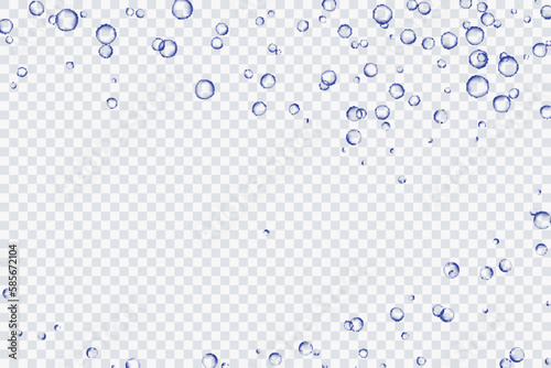 Blue air bubbles, oxygen, champagne crystal clear, isolated on a transparent background of modern design. Vector illustration of EPS 10.