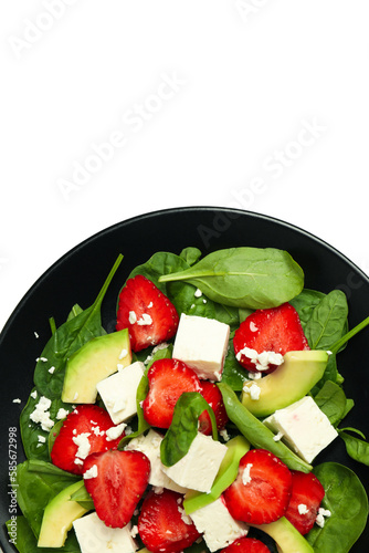 Concept of tasty food, salad with strawberry, space for text