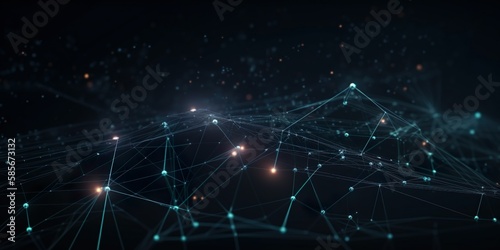 Sternenförmige, Neuronale Netze 3D-Illustration. Big Data und Cybersicherheit. Datenstrom. Globale Datenbank und künstliche Intelligenz. Farbenfroher Hintergrund mit Bokeh-Effekt (GenerativeAI)