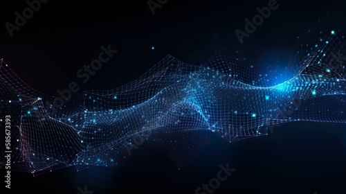 Neuronale Netze 3D-Illustration. Big Data und Cybersicherheit. Datenstrom. Globale Datenbank und künstliche Intelligenz. Farbenfroher Hintergrund mit Bokeh-Effekt, blauer Sternenstaub (GenerativeAI)