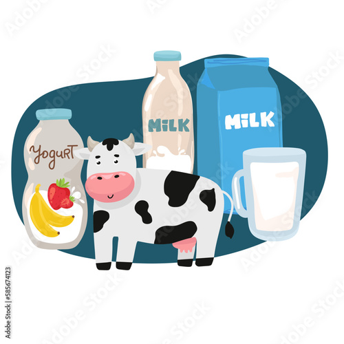 milk ad template for product display. Milk pack mock-up on a farm island surrounded by white splashing liquid