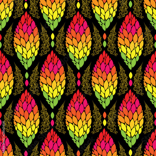 Raster illustration. Colorful autumn geometrical seamless repeat pattern.