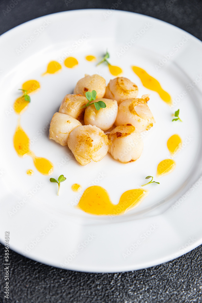 sea scallop fresh seafood fried meal food snack on the table copy space food background rustic top view sea scallop fresh seafood fried meal food snack on the table copy space food background rustic top view