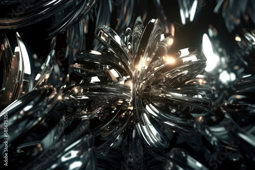 highly reflective metallic surface with intricate details visible up close. Generative AI