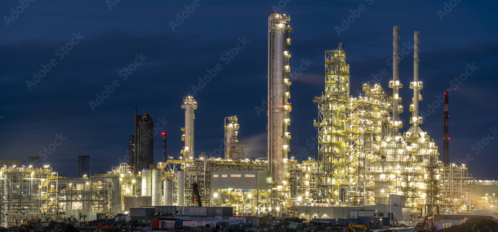 Poland's newly established polymer factory-night view