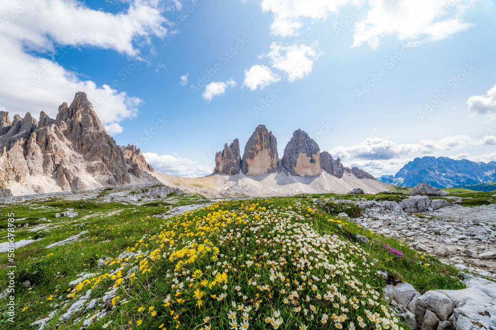 Tre Cime di Lavaredo in Dolomites mountains in Italy