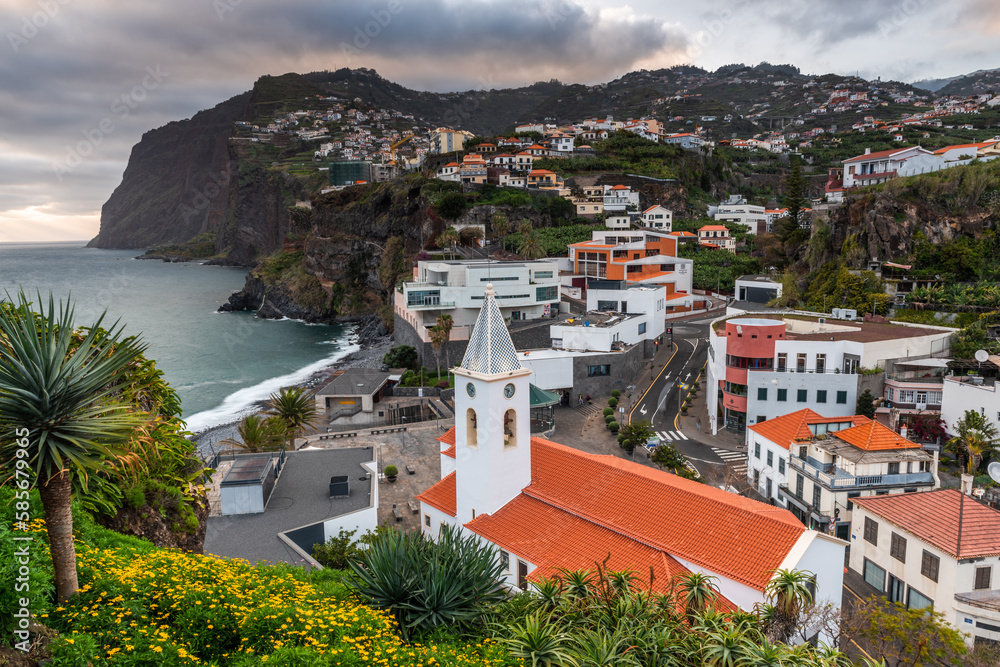Cityscape of Camara de Lobos, architecture of the seaside town in Madeira island, Portugal