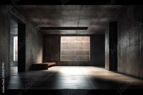 an empty room with a bench. Generative AI © AkuAku
