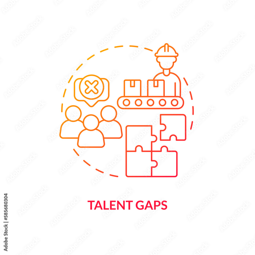 Talent gaps red gradient concept icon. Lack of qualificated workforces. Supply chain challenge abstract idea thin line illustration. Isolated outline drawing. Myriad Pro-Bold font used