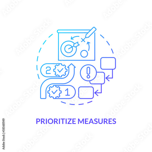Prioritize measures blue gradient concept icon. Define goals and strategy. Disruption action plan abstract idea thin line illustration. Isolated outline drawing. Myriad Pro-Bold font used