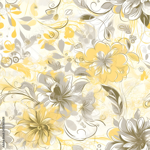 Yellow leaf,organza, floral, yellow ,gray, lines, splashes, wallpaper, texture, Ai generated 