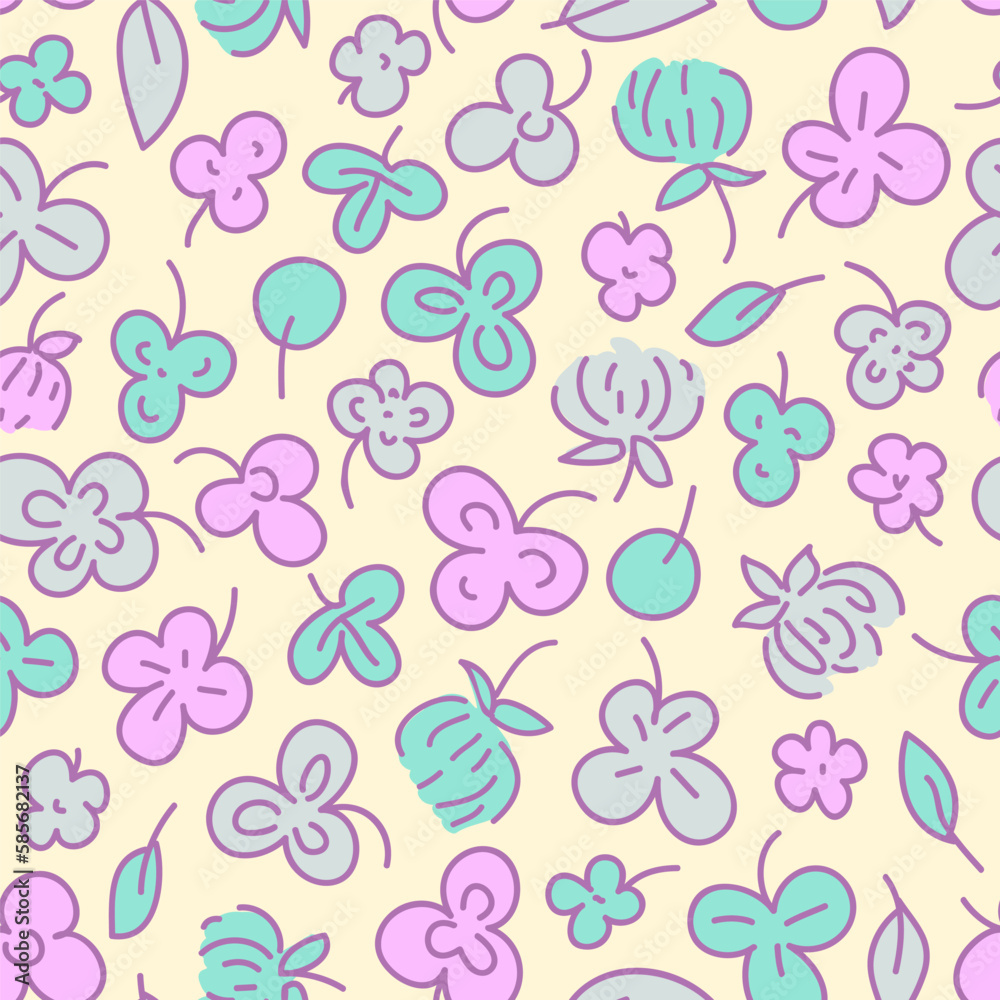 seamless background with clover and other grass. vector pattern