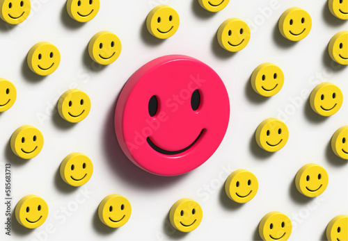 Happy faces on white background. Positive mood, 3D Render