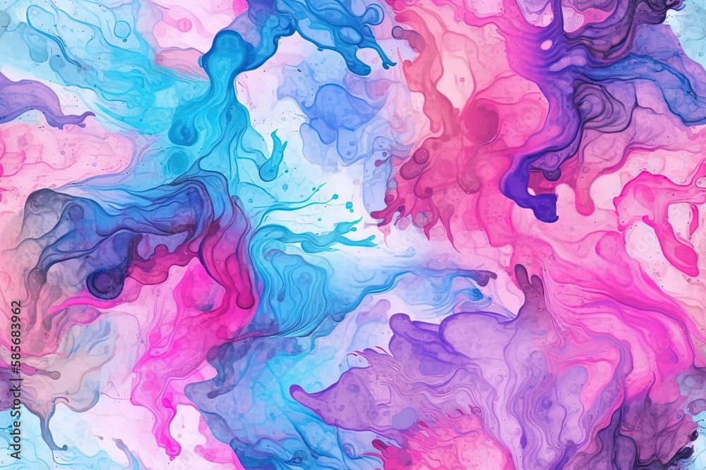 an abstract painting with vivid blue, pink, and purple colors blending together. Generative AI