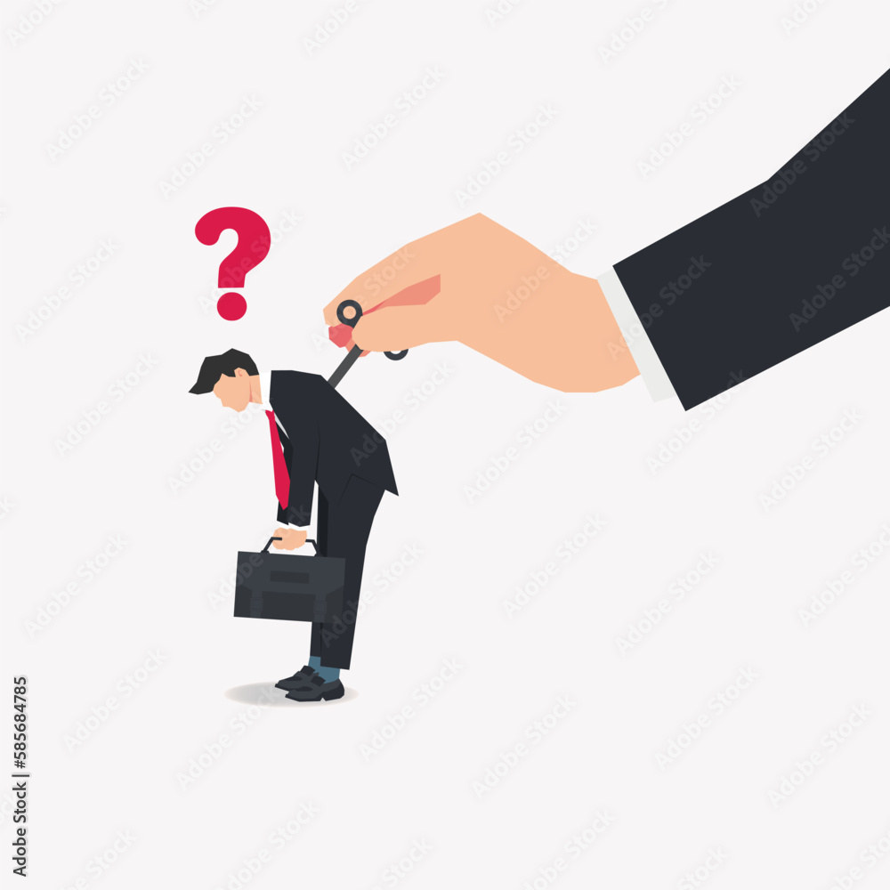 Hand holding the businessman with wind up key design vector illustration Hand holding the businessman with wind up key design vector illustration