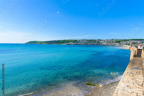 Penzance promenade, seafront between Jubilee Pool and Newlyn. Beautiful beach with crystal clear turquoise sea water. Cornwall, UK
 photo