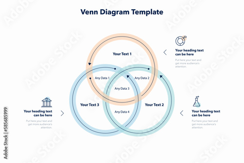 Venn diagram template with three ways and place for your content. Slide for business presentation.
