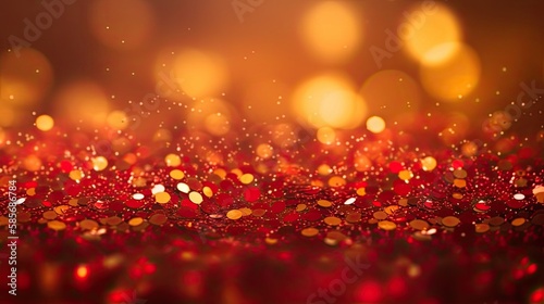 red and golden glittering with bokeh lights in abstract defocused background, digital ai art 