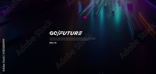Abstract futuristic dark background with colored stick design. Dynamic 3d wallpaper neon lights and ai motion lines. Technology backdrop for digital, website, presentation, banner… vector illustration