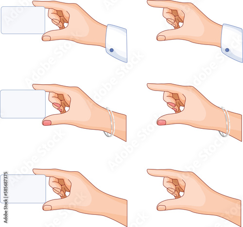 Collection of hands in  holding pose with empty business card