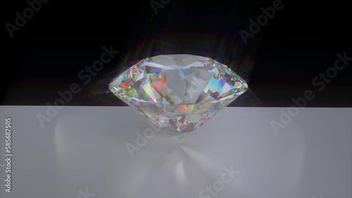 Round brilliant cut diamond rotating 360 degree animation with caustics and ies lighting in the dark background as procedural 3d modeling and compositing. photo