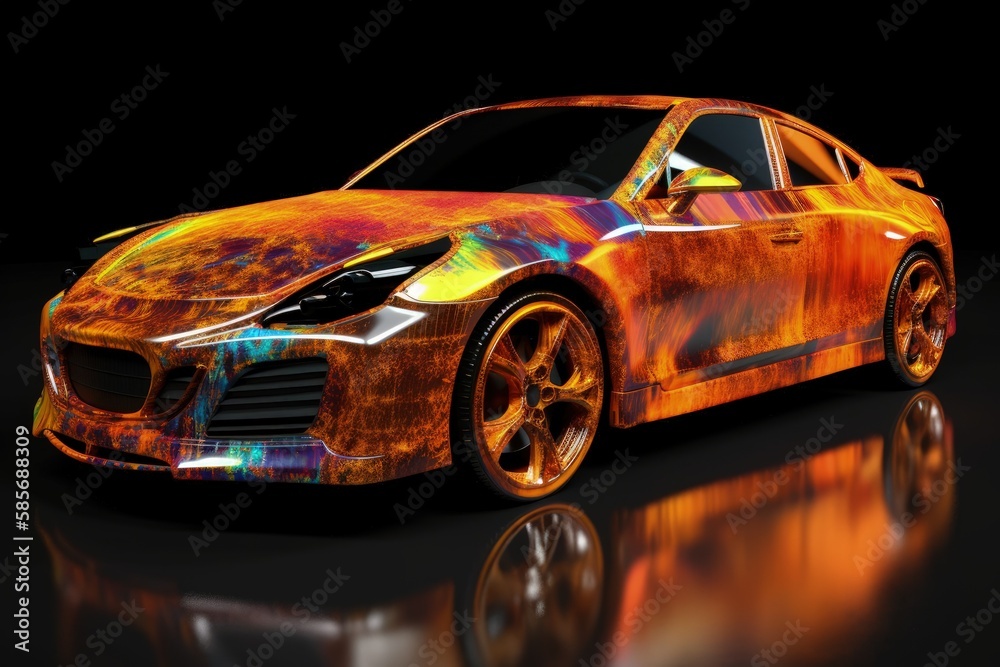 vibrant car on a reflective surface. Generative AI