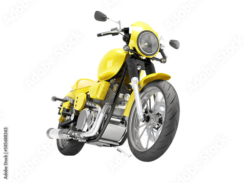 3d illustration of yellow sports motorcycle front view on white background no shadow