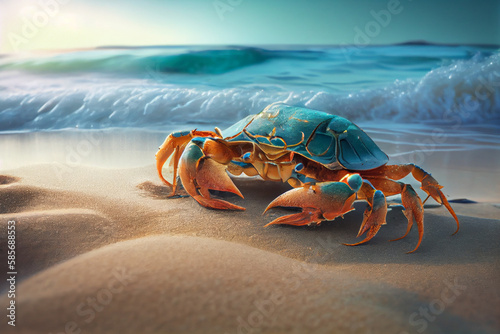 Beautiful crab on the ocean. AI Generated ©  iiulia