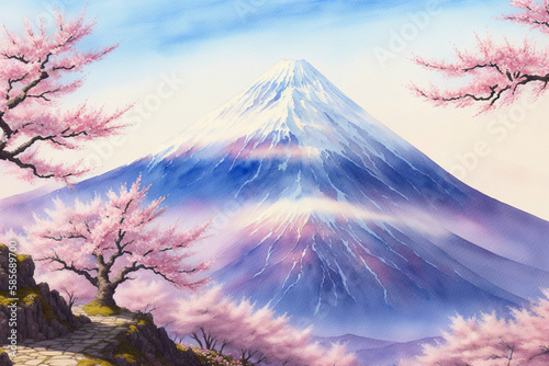 Cherry blossom Mount Fujiyama created with Generative AI technology