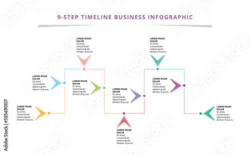 Simple 9-step angular linear timeline infographic