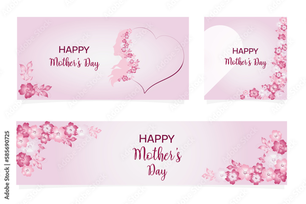 Mother's Day design set in modern art style. Abstract background with drawn spring flowers in pastel colors and trendy typography gentle background. Mother's day templates for card, cover, web banner.