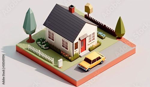 Isometric view of a family house with garden. Generative AI