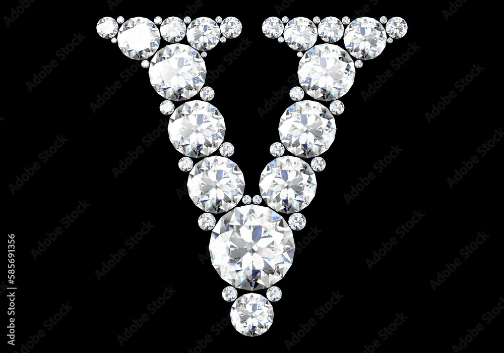 Diamond letters with gemstones isolated on black.3D rendering Diamond letters with gemstones isolated on black.3D rendering