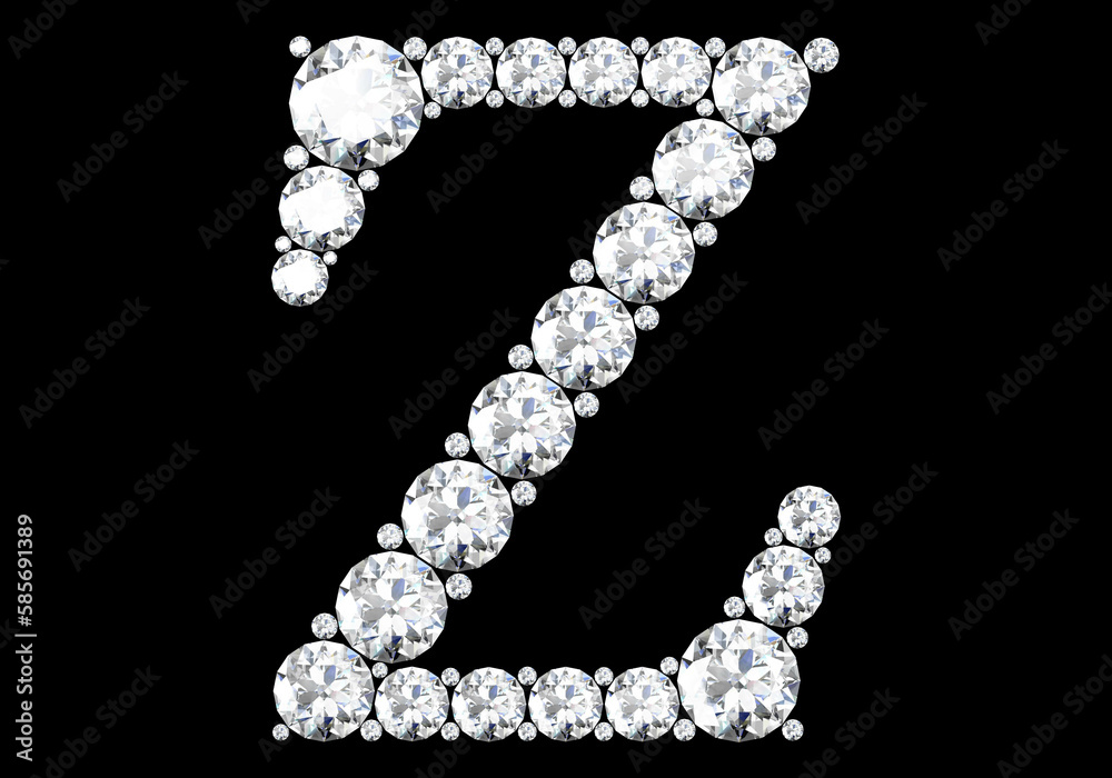 Diamond letters with gemstones isolated on black.3D rendering Diamond letters with gemstones isolated on black.3D rendering