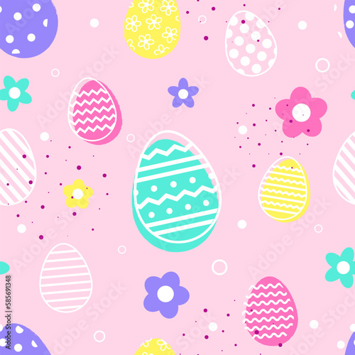 Easter egg with flowers on pink background. Design of a seamless pattern. Vector illustration