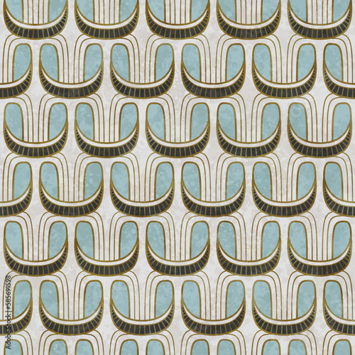 Artistic seamless pattern in art deco style with Asian tuch. Luxury elegant 1920s design for textile and wallpaper. Fabric print vector vintage illustartion.