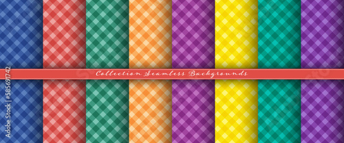 A set of colored seamless backgrounds for congratulations, decorations and creative ideas. Intersecting stripes of red, blue, green, orange, yellow and purple colors