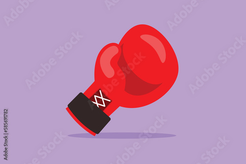Graphic flat design drawing front red boxing gloves symbol. Sporting goods, defense and equipment. Boxing club. Gym to exercise. Kickboxing event. Fighter practice. Cartoon style vector illustration