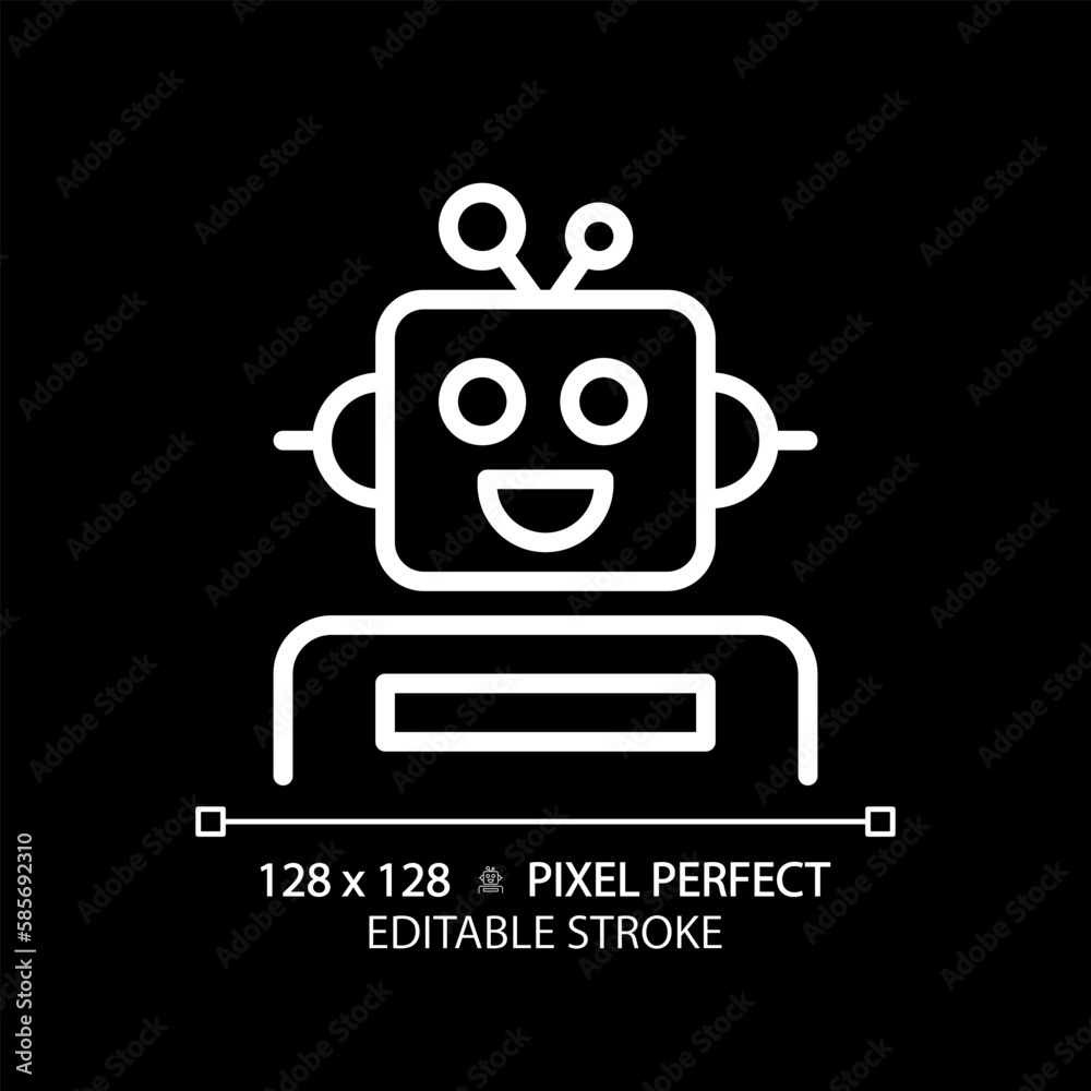 Robotics and STEM pixel perfect white linear icon for dark theme. Construct simple machines. Students technological skills. Thin line illustration. Isolated symbol for night mode. Editable stroke Robotics and STEM pixel perfect white linear icon for dark theme. Construct simple machines. Students technological skills. Thin line illustration. Isolated symbol for night mode. Editable stroke