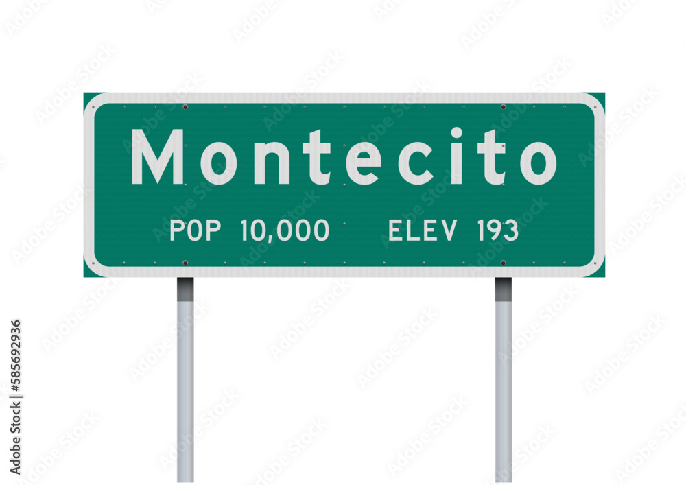 Vector illustration of the Montecito (California) City Limit green road sign on metallic posts Vector illustration of the Montecito (California) City Limit green road sign on metallic posts