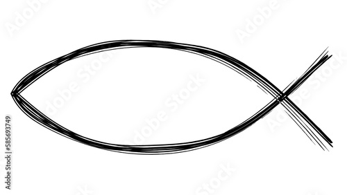 Black Chrsistian christianity eucharistic fisch symbol logo emblem, isolated on white background