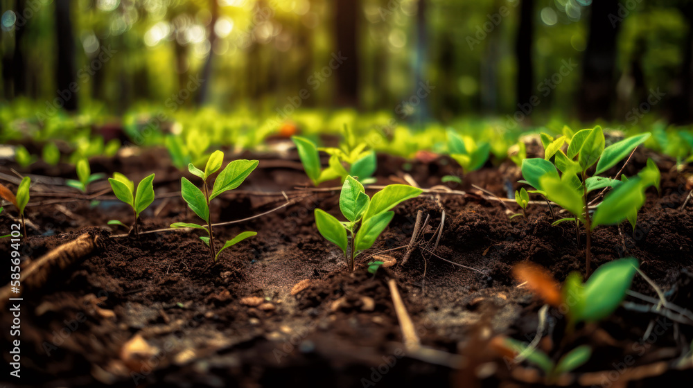Earth Day concept, a Young tree in a forest. Generative AI Earth Day concept, a Young tree in a forest. Generative AI