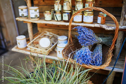 Bunches of dry lavender on farmer market