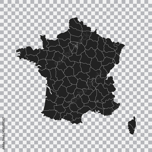 Political map of the France isolated on transparent background. Vector.
