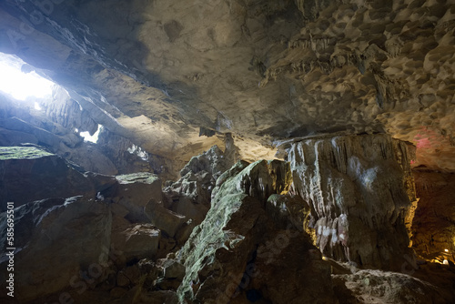 Lime stone cave in an island of Halong bay in Vietnam where is located closely to Hanoi, World Natural Heritage