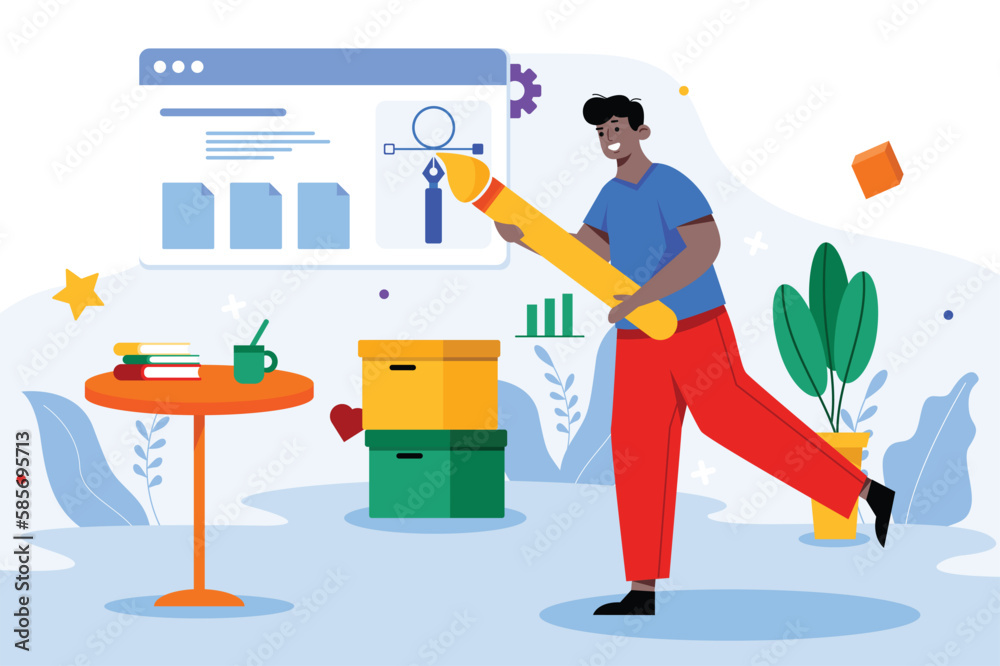 Color concept graphic design with people scene in the flat cartoon ...