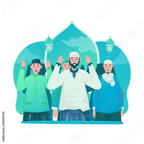 Congregational Eid prayer flat illustration