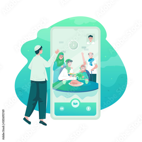 Muslim family online Eid greeting video call