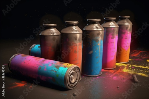spray cans arranged on a table. Generative AI