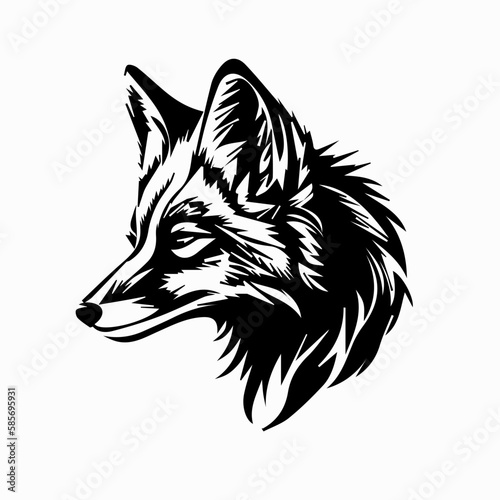 Fox head black silhouette on white background. Isolated vector wild animal icon, decal, sticker or tattoo, mascot of husky, dog, wolf or fox face profile side view. Hunting emblem, wildlife animal